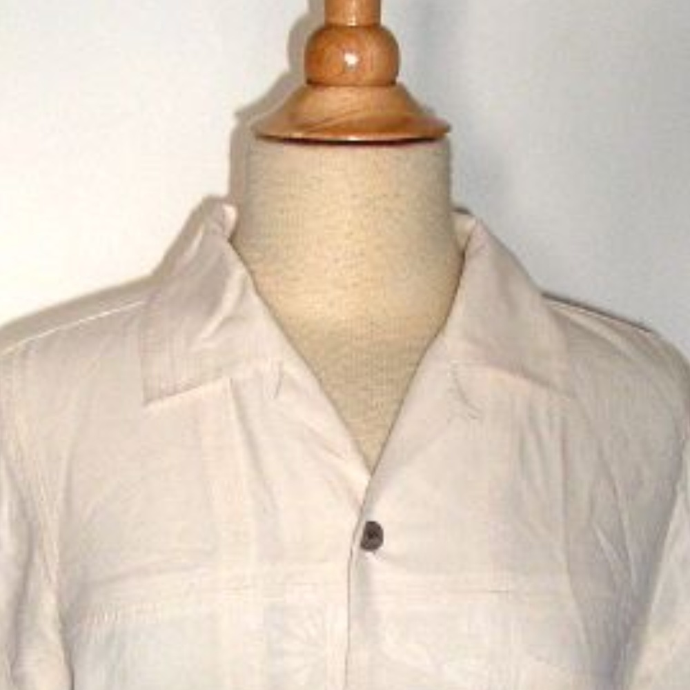 TOMMY BAHAMA cream 100% SILK tone on tone solid HAWAIIAN SHIRT S